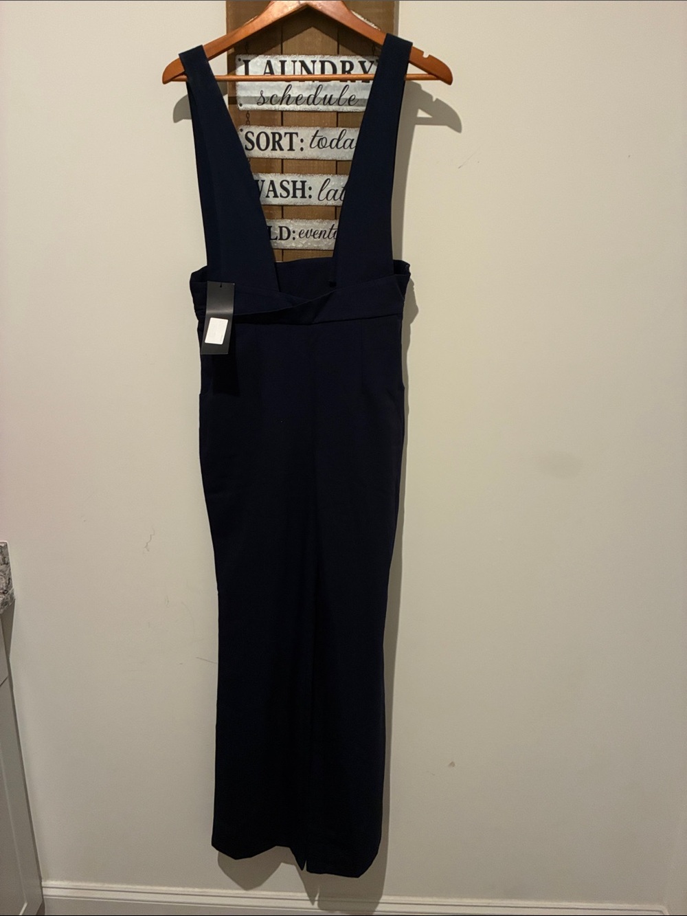 Navy Wide-Leg Suspender Jumpsuit